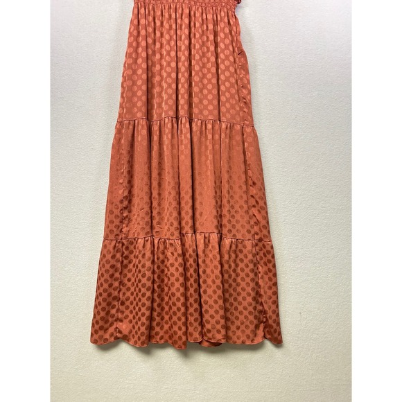 MAX STUDIO Polka Dot Tiered Maxi Dress V Neck Short Sleeve Size S - Picture 4 of 9